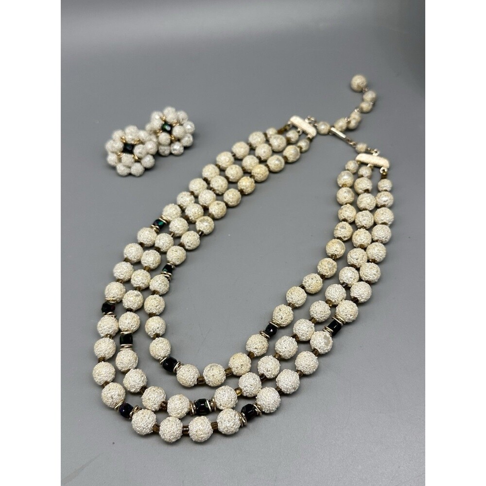 3 Strand Japan Frosted & AB Bead Necklace & Earring Set